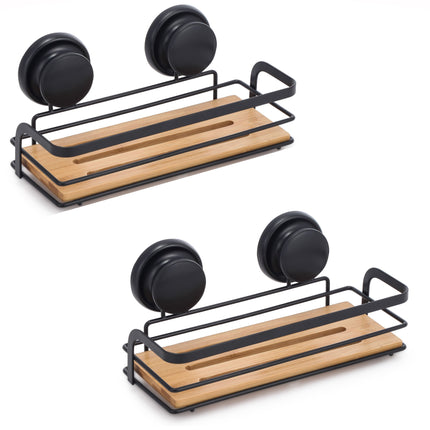 CARLA HOME  2 Pack Rectangular Bamboo Corner Shower Caddy Shelf Basket Rack with Premium Vacuum Suction Cup No-Drilling for Bathroom and Kitchen-1978962237536210944