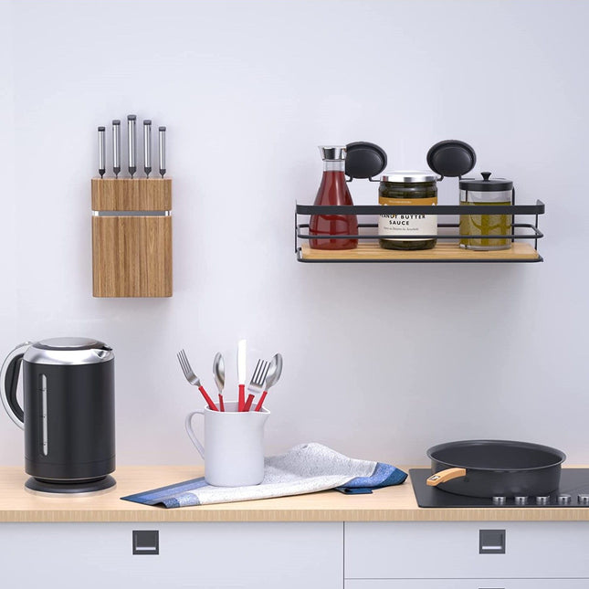 CARLA HOME  2 Pack Rectangular Bamboo Corner Shower Caddy Shelf Basket Rack with Premium Vacuum Suction Cup No-Drilling for Bathroom and Kitchen-1978962237536210946