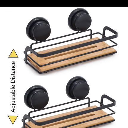 CARLA HOME  2 Pack Rectangular Bamboo Corner Shower Caddy Shelf Basket Rack with Premium Vacuum Suction Cup No-Drilling for Bathroom and Kitchen-1978962237536210947