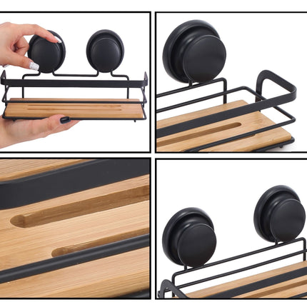 CARLA HOME  2 Pack Rectangular Bamboo Corner Shower Caddy Shelf Basket Rack with Premium Vacuum Suction Cup No-Drilling for Bathroom and Kitchen-1978962237536210951