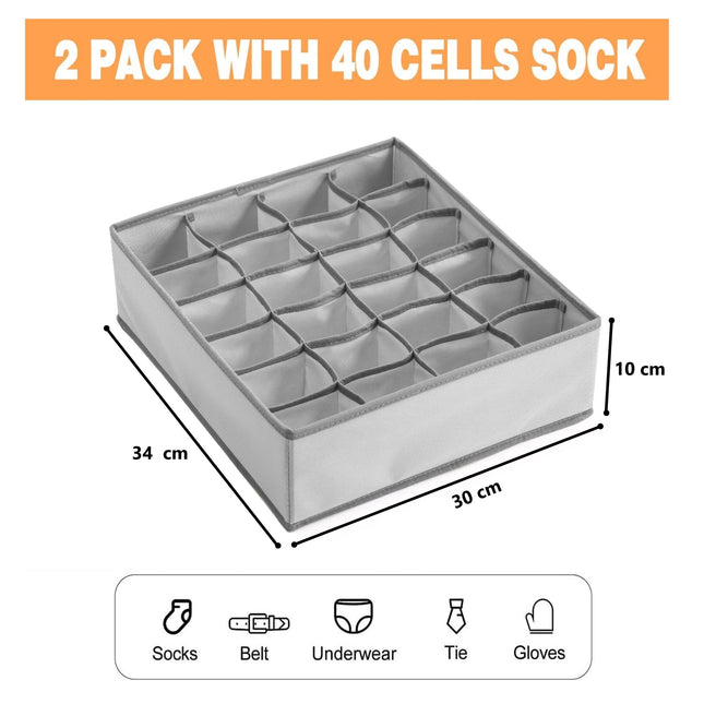 CARLA HOME Set of 2 Fabric Drawer Organizer Divider Storage Boxes for Storing Socks, Underwear, Ties, Scarves (Grey)-1978962239570448385