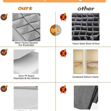 CARLA HOME Set of 2 Fabric Drawer Organizer Divider Storage Boxes for Storing Socks, Underwear, Ties, Scarves (Grey)-1978962239570448392