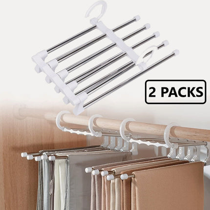 CARLA HOME  2 Pack Stainless Steel Adjustable 5 in 1 Pants Hangers Non-Slip Space Saving for Home Storage-1978962240623218689