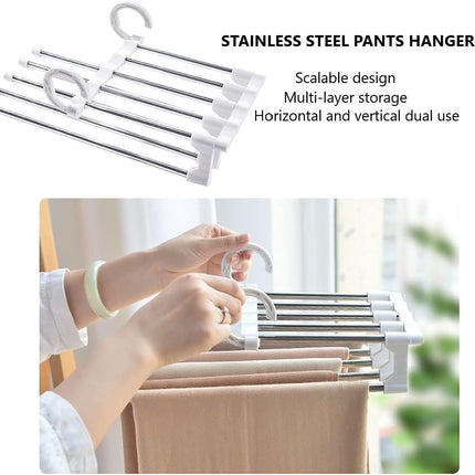 CARLA HOME  2 Pack Stainless Steel Adjustable 5 in 1 Pants Hangers Non-Slip Space Saving for Home Storage-1978962240623218690