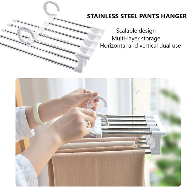 CARLA HOME  2 Pack Stainless Steel Adjustable 5 in 1 Pants Hangers Non-Slip Space Saving for Home Storage-1978962240623218690