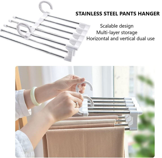 CARLA HOME  2 Pack Stainless Steel Adjustable 5 in 1 Pants Hangers Non-Slip Space Saving for Home Storage-1978962240623218690