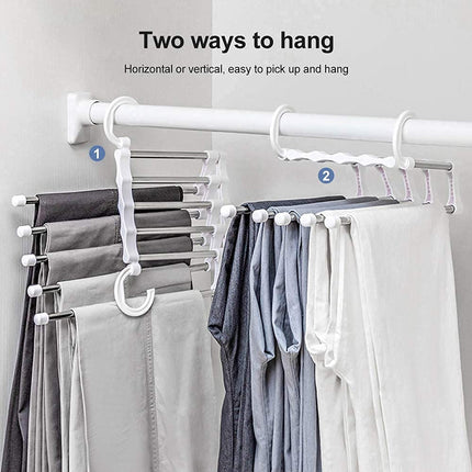 CARLA HOME  2 Pack Stainless Steel Adjustable 5 in 1 Pants Hangers Non-Slip Space Saving for Home Storage-1978962240623218691