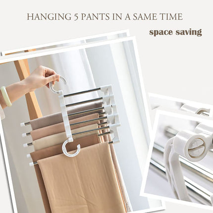 CARLA HOME  2 Pack Stainless Steel Adjustable 5 in 1 Pants Hangers Non-Slip Space Saving for Home Storage-1978962240623218694
