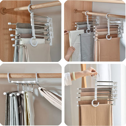 CARLA HOME  2 Pack Stainless Steel Adjustable 5 in 1 Pants Hangers Non-Slip Space Saving for Home Storage-1978962240623218695