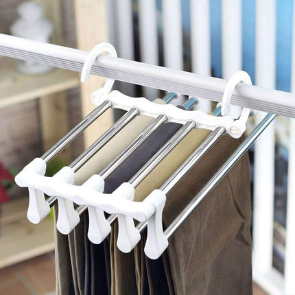 CARLA HOME  2 Pack Stainless Steel Adjustable 5 in 1 Pants Hangers Non-Slip Space Saving for Home Storage-1978962240623218696