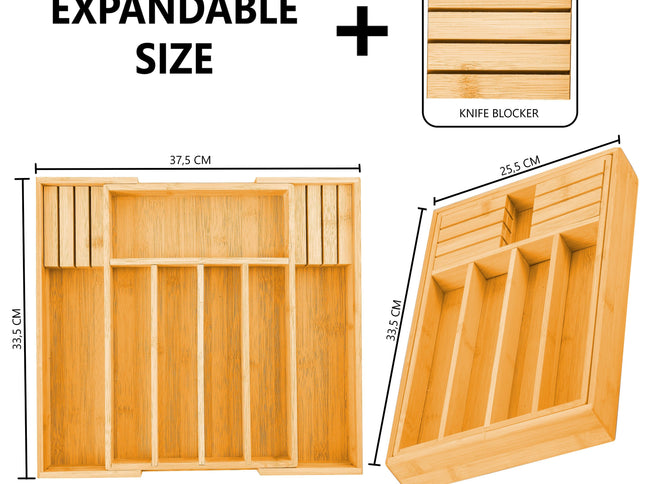2 Pack Large Capacity Bamboo Expandable Drawer Organizer with Knife Block Holder for Home Kitchen Utensils-1978962241122340866