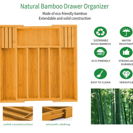 2 Pack Large Capacity Bamboo Expandable Drawer Organizer with Knife Block Holder for Home Kitchen Utensils-1978962241122340867
