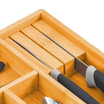 2 Pack Large Capacity Bamboo Expandable Drawer Organizer with Knife Block Holder for Home Kitchen Utensils-1978962241122340869