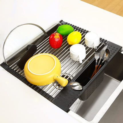2 Pack Large Stainless Steel Roll Up Dish Drying Rack with Utensil Holder for Home Kitchen-1978962241332056073