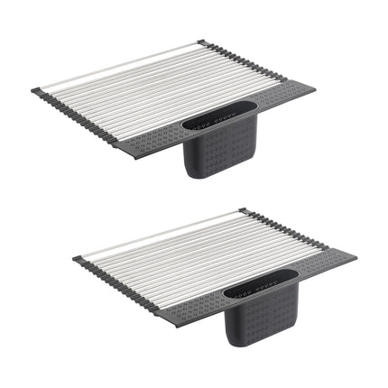 2 Pack Large Stainless Steel Roll Up Dish Drying Rack with Utensil Holder for Home Kitchen-1978962241332056064
