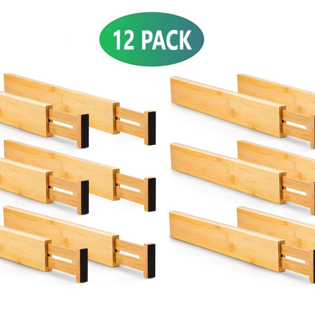 12 Pack Bamboo Adjustable Kitchen Drawer Dividers (Large, 44-55 cm)-1978962241843761153