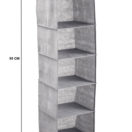 2 Pack 5-Tier Shelf Hanging Closet Organizer and Storage for Clothes (Grey)-1978962242040893448