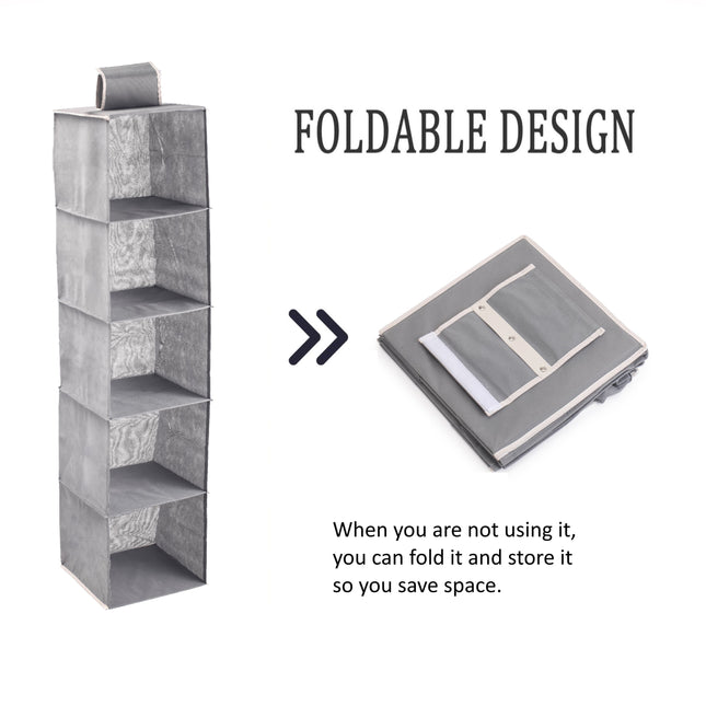 3 Pack 5-Tier Shelf Hanging Closet Organizer and Storage for Clothes (Grey)-1978962242468712451