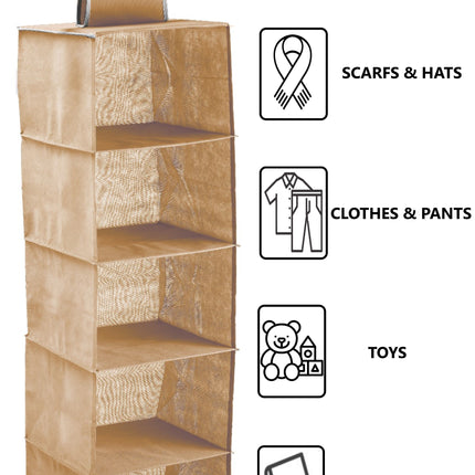 3 Pack 5-Tier Shelf Hanging Closet Organizer and Storage for Clothes (Beige)-1978962242703593474
