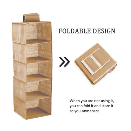 3 Pack 5-Tier Shelf Hanging Closet Organizer and Storage for Clothes (Beige)-1978962242703593476
