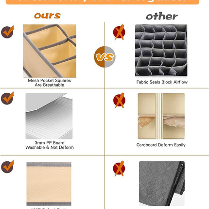 Set of 4 Fabric Drawer Organizer Divider Storage Boxes for Storing Socks, Underwear, Ties, Scarves (Beige)-1978962242904920072