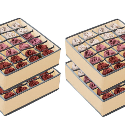 Set of 4 Fabric Drawer Organizer Divider Storage Boxes for Storing Socks, Underwear, Ties, Scarves (Beige)-1978962242904920064