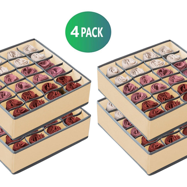 Set of 4 Fabric Drawer Organizer Divider Storage Boxes for Storing Socks, Underwear, Ties, Scarves (Beige)-1978962242904920065