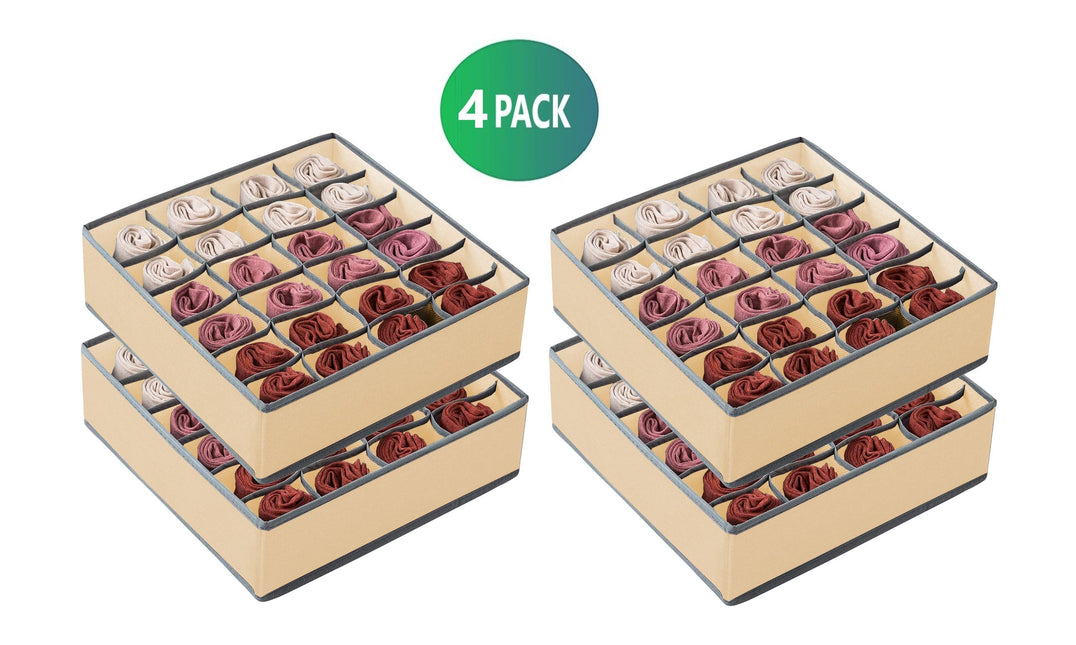 Set of 4 Fabric Drawer Organizer Divider Storage Boxes for Storing Socks, Underwear, Ties, Scarves (Beige)-1978962242904920065