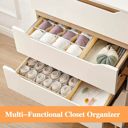 Set of 4 Fabric Drawer Organizer Divider Storage Boxes for Storing Socks, Underwear, Ties, Scarves (Beige)-1978962242904920070