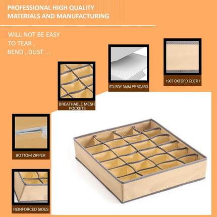 Set of 4 Fabric Drawer Organizer Divider Storage Boxes for Storing Socks, Underwear, Ties, Scarves (Beige)-1978962242904920071