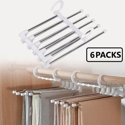 6 Pack Stainless Steel Adjustable 5 in 1 Pants Hangers Non-Slip Space Saving for Home Storage-1978962243513094145