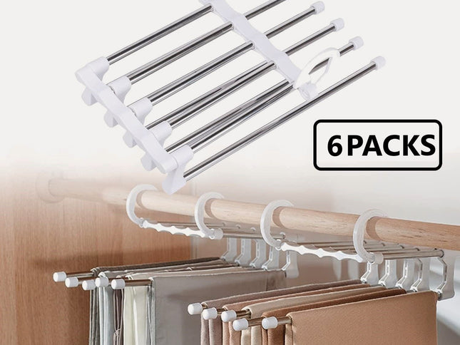 6 Pack Stainless Steel Adjustable 5 in 1 Pants Hangers Non-Slip Space Saving for Home Storage-1978962243513094145