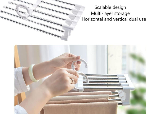 6 Pack Stainless Steel Adjustable 5 in 1 Pants Hangers Non-Slip Space Saving for Home Storage-1978962243513094146