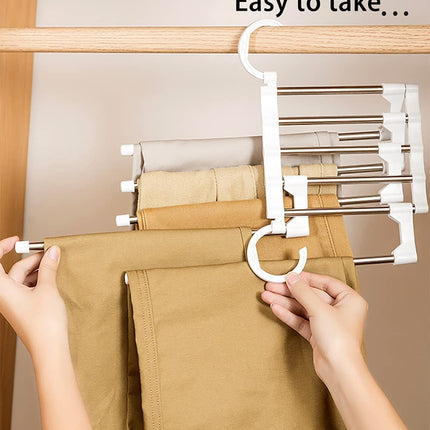 6 Pack Stainless Steel Adjustable 5 in 1 Pants Hangers Non-Slip Space Saving for Home Storage-1978962243513094150