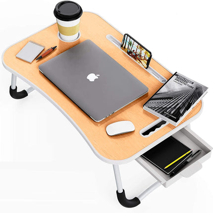 CARLA HOME Laptop Bed Desk with storage, Breakfast Bed Tray with Foldable Legs, Portable Desk, Sofa Tray with Foldable Legs, Laptop Desk for Bed, Laptop Stand for Bed Tray, Computer Bed Table for Laptop for Adults, Kids & Home Office (Natural)-1978962243877998592