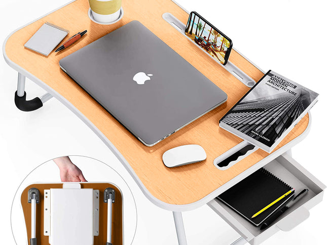 CARLA HOME Laptop Bed Desk with storage, Breakfast Bed Tray with Foldable Legs, Portable Desk, Sofa Tray with Foldable Legs, Laptop Desk for Bed, Laptop Stand for Bed Tray, Computer Bed Table for Laptop for Adults, Kids & Home Office (Natural)-1978962243877998593