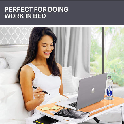 CARLA HOME Laptop Bed Desk with storage, Breakfast Bed Tray with Foldable Legs, Portable Desk, Sofa Tray with Foldable Legs, Laptop Desk for Bed, Laptop Stand for Bed Tray, Computer Bed Table for Laptop for Adults, Kids & Home Office (Natural)-1978962243877998594