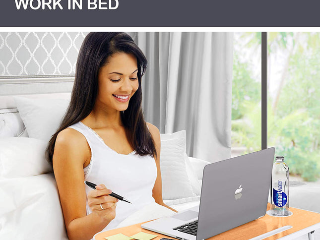 CARLA HOME Laptop Bed Desk with storage, Breakfast Bed Tray with Foldable Legs, Portable Desk, Sofa Tray with Foldable Legs, Laptop Desk for Bed, Laptop Stand for Bed Tray, Computer Bed Table for Laptop for Adults, Kids & Home Office (Natural)-1978962243877998594