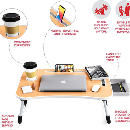 CARLA HOME Laptop Bed Desk with storage, Breakfast Bed Tray with Foldable Legs, Portable Desk, Sofa Tray with Foldable Legs, Laptop Desk for Bed, Laptop Stand for Bed Tray, Computer Bed Table for Laptop for Adults, Kids & Home Office (Natural)-1978962243877998597