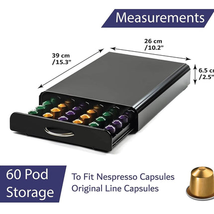 CARLA HOME Coffee Pods Holder Storage Drawer Compatible with 60 Nespresso Pods for Kitchen Storage & Organisation, Nespresso Pod Holder Coffee Machine for Home Storage (Black)-1978962244230320132