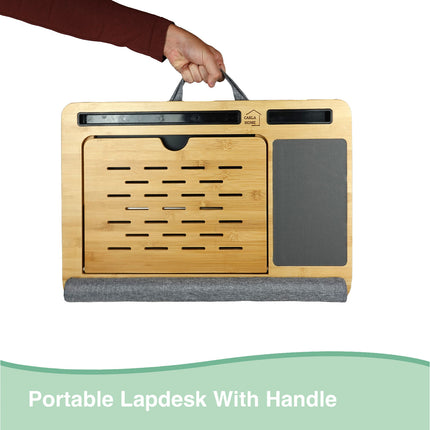 CARLA HOME Bamboo Laptop Lap Desk with Cushion and Angle Adjustable for Office and Home-1978962244398092290