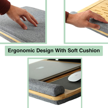 CARLA HOME Bamboo Laptop Lap Desk with Cushion and Angle Adjustable for Office and Home-1978962244398092291