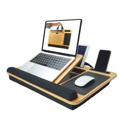 CARLA HOME Bamboo Laptop Lap Desk with Cushion and Angle Adjustable for Office and Home-1978962244561670144
