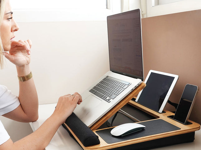 CARLA HOME Bamboo Laptop Lap Desk with Cushion and Angle Adjustable for Office and Home-1978962244561670145