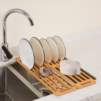 CARLA HOME Foldable Bamboo Dish Drying Rack for Kitchen-1978962244901408768