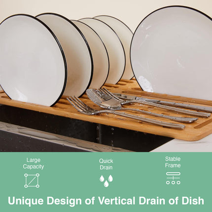 CARLA HOME Foldable Bamboo Dish Drying Rack for Kitchen-1978962244901408770