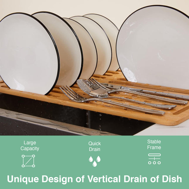 CARLA HOME Foldable Bamboo Dish Drying Rack for Kitchen-1978962244901408770