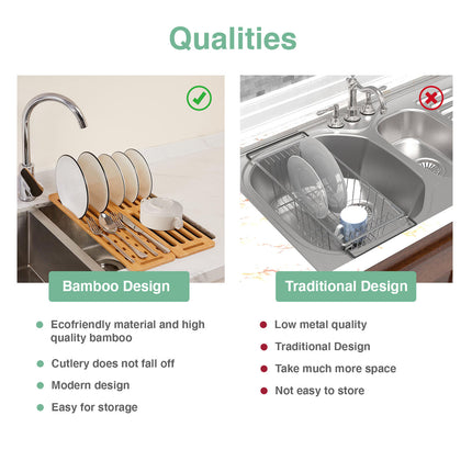CARLA HOME Foldable Bamboo Dish Drying Rack for Kitchen-1978962244901408775