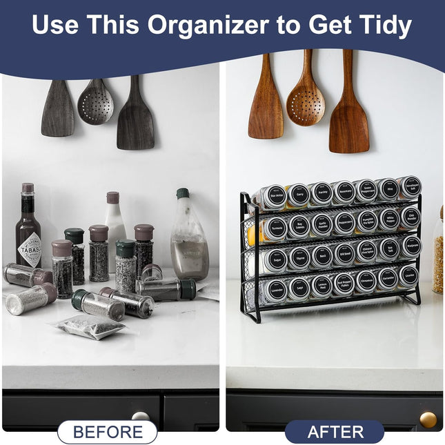 CARLA HOME Spice Rack organiser with 28 Spice Jars, Spice Labels, Funnel and Marker for Kitchen Countertop-1978962245568303106