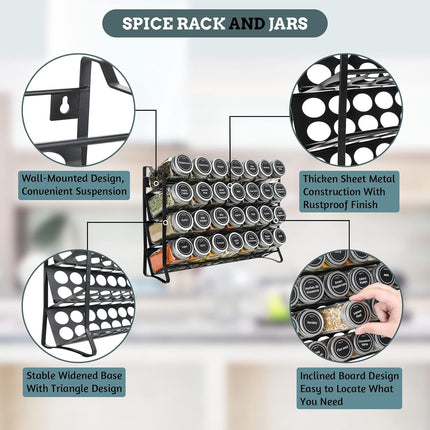 CARLA HOME Spice Rack organiser with 28 Spice Jars, Spice Labels, Funnel and Marker for Kitchen Countertop-1978962245568303107